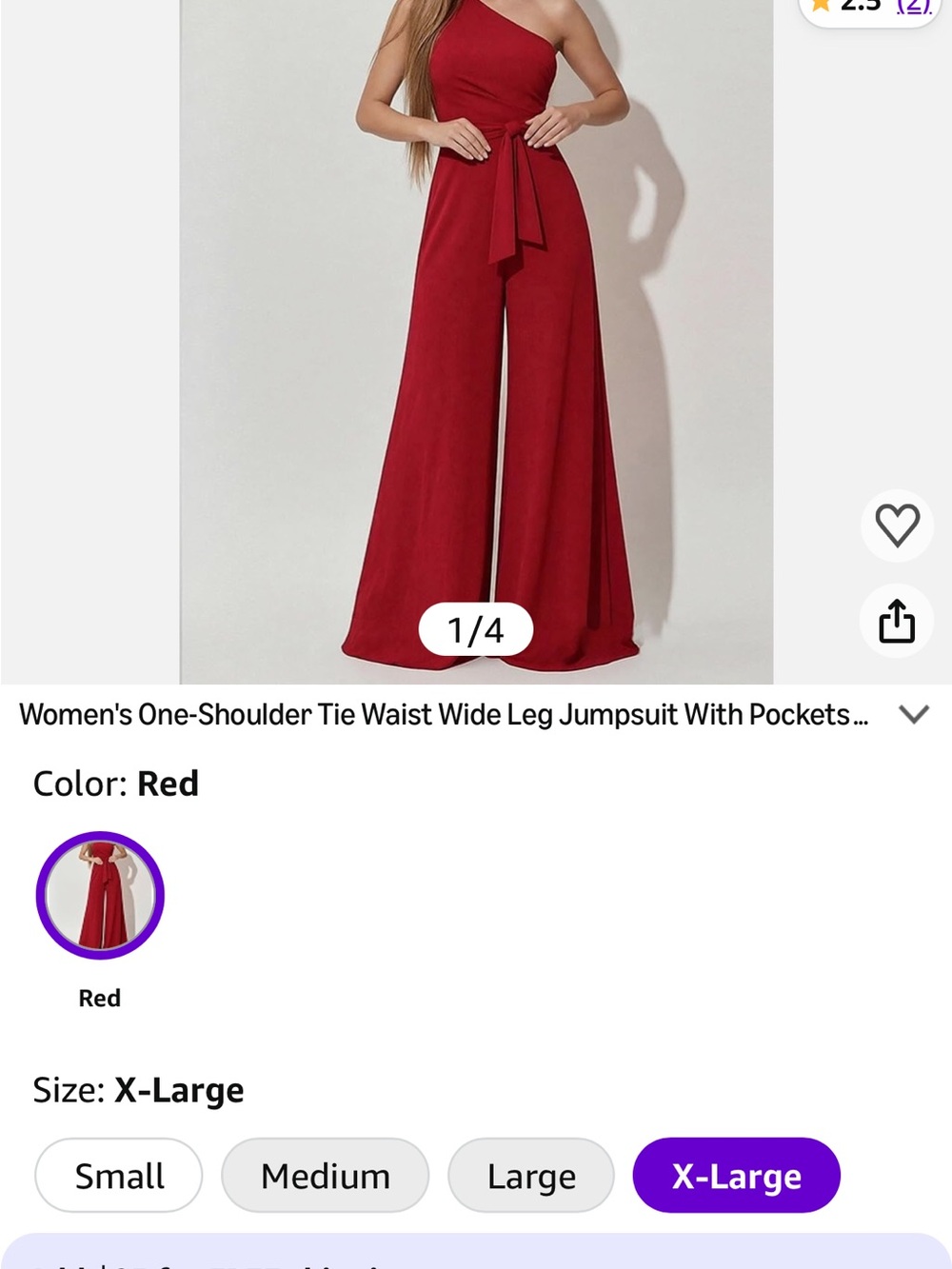 One-Shoulder Tie Waist Wide-Leg Jumpsuit - Red